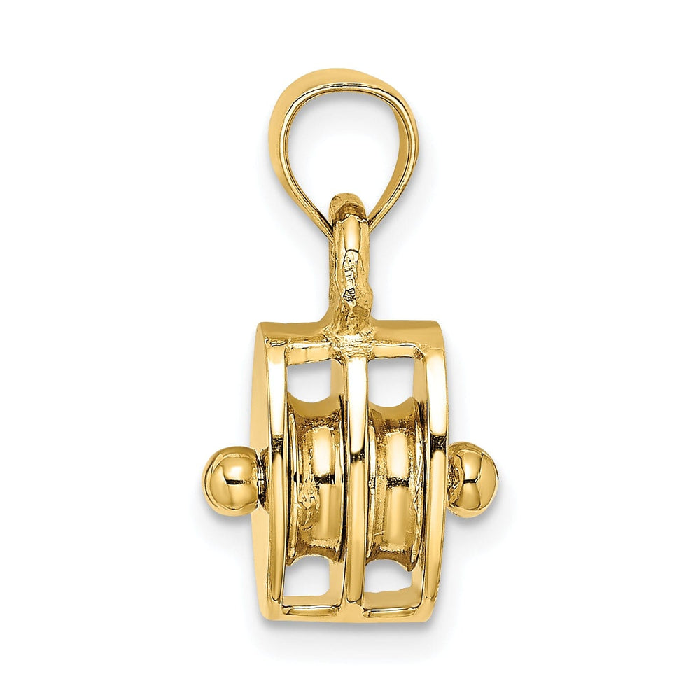 14K Yellow Gold Polished Finished 3-D Moveable Ship Pulley Charm