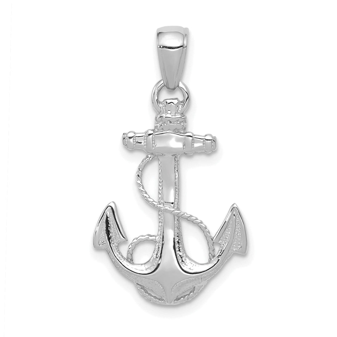 14k White Gold Polished Finish Anchor with Rope Design Solid Charm Pendant