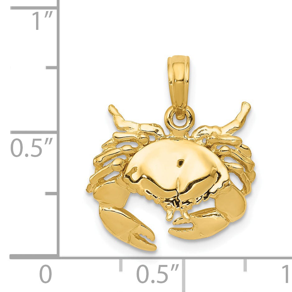 14k Yellow Gold Polished Open-Backed Polished Finish Solid Stone Crab Charm Pendant