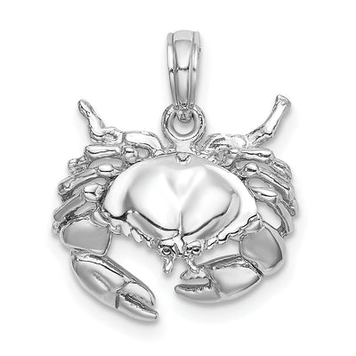 14k White Gold Polished Open-Backed Polished Finish Solid Stone Crab Charm Pendant