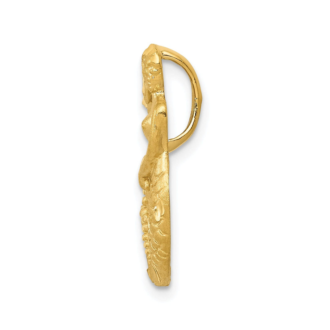 14k Yellow Gold Satin Diamond Cut Finish Open-Backed Mermaid With Star Fish Design Charm Pendant
