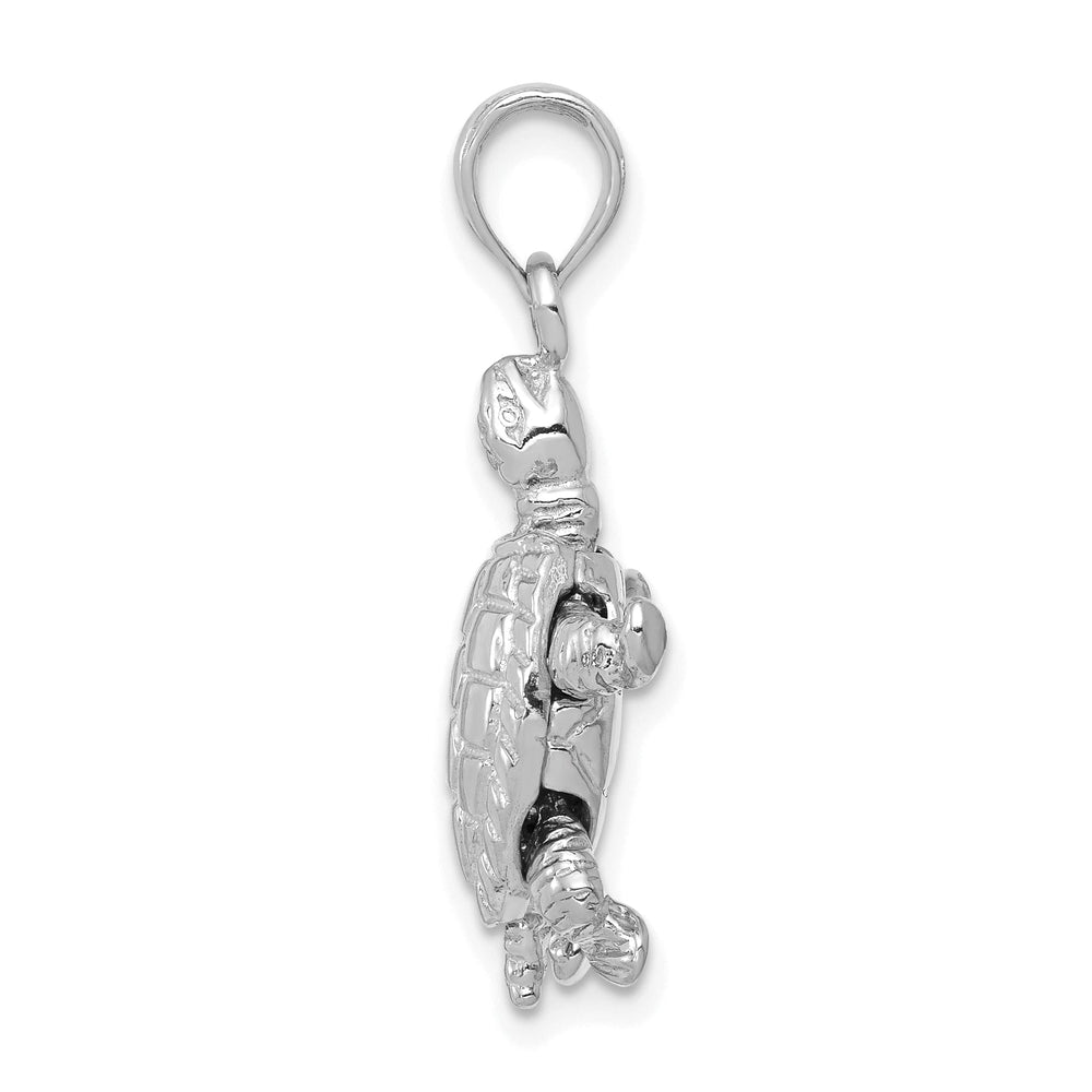 14K White Gold Textured Casted Solid Polished Finish 3-D Moveable Men's Turtle Charm Pendant
