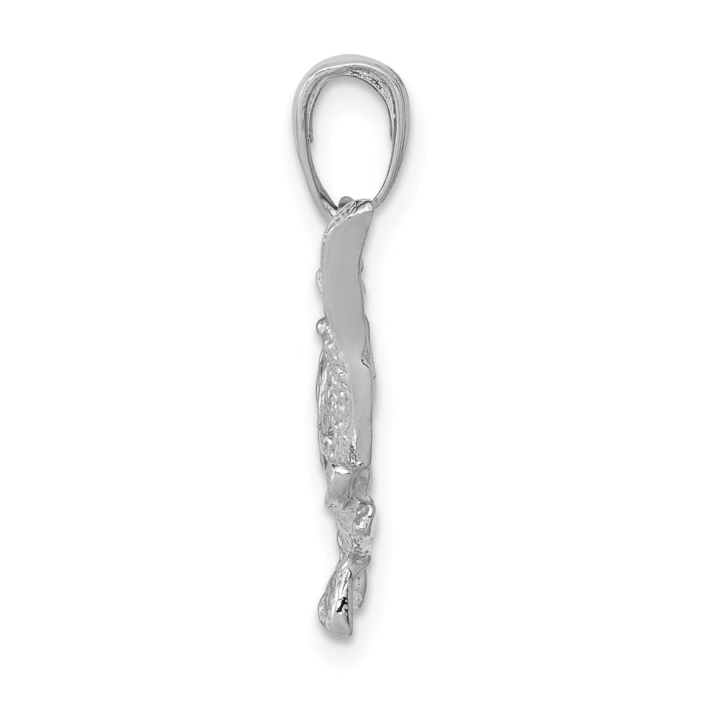 14k White Gold Solid Polished Textured Finish Open Back Bass Fish Charm Pendant
