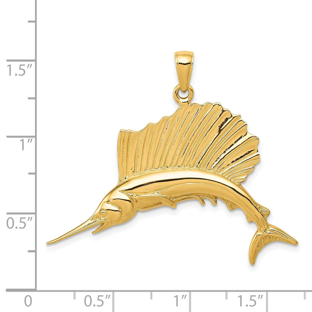 14k Yellow Gold Textured Solid Polished Finish Sailfish Charm Pendant