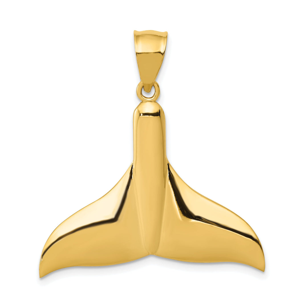 14k Yellow Gold Solid Polished Finish Large Whale Tail Charm Pendant