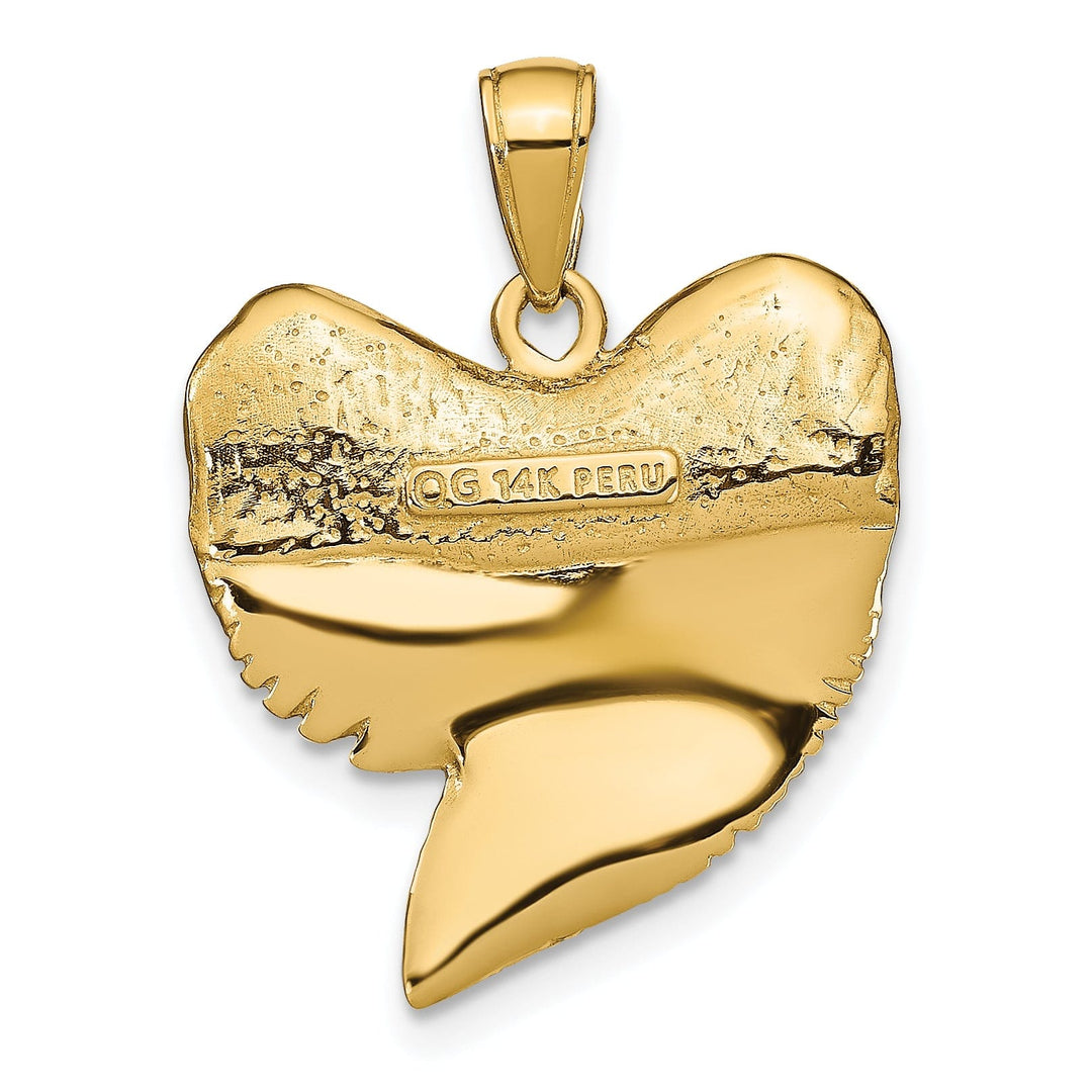 14K Yellow Gold Polished Finish Solid 3-Dimensional Shark Tooth Charm Pendant
