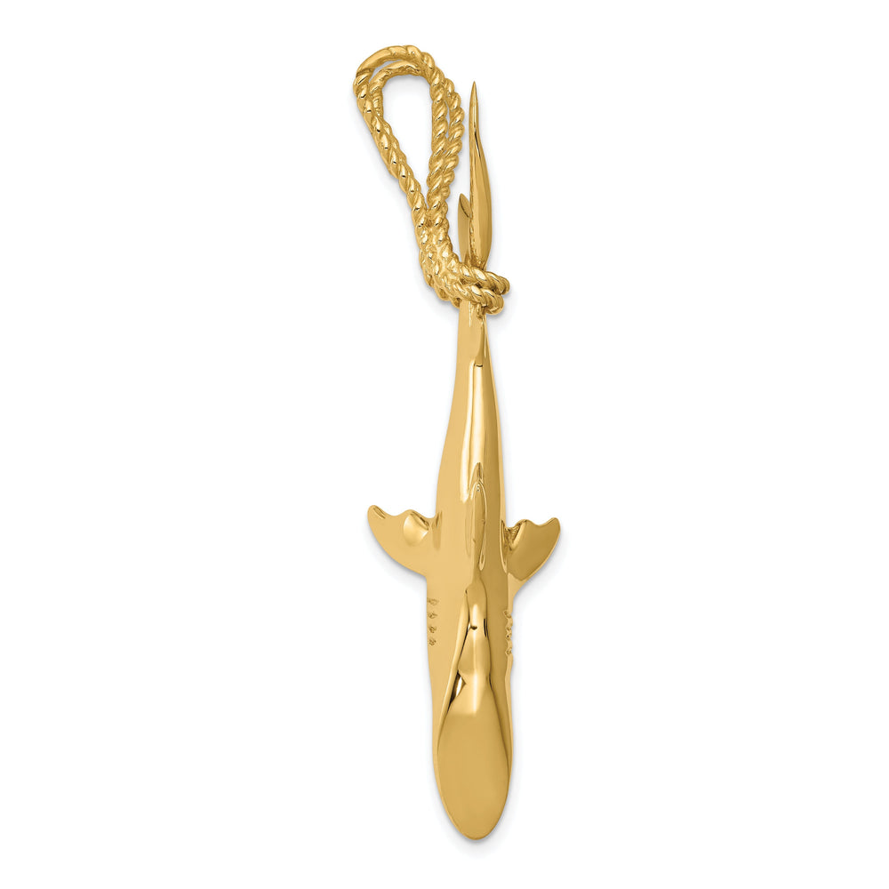 14K Yellow Gold Hollow Polished Finish 3-Dimensional Hanging Shark Charm Pendant