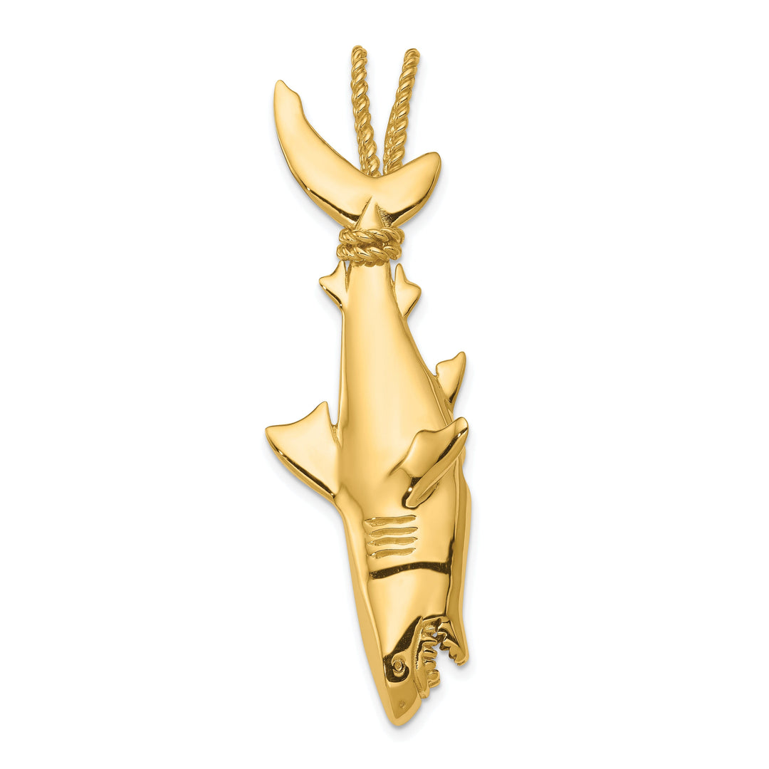 14K Yellow Gold Hollow Polished Finish 3-Dimensional Hanging Shark Charm Pendant