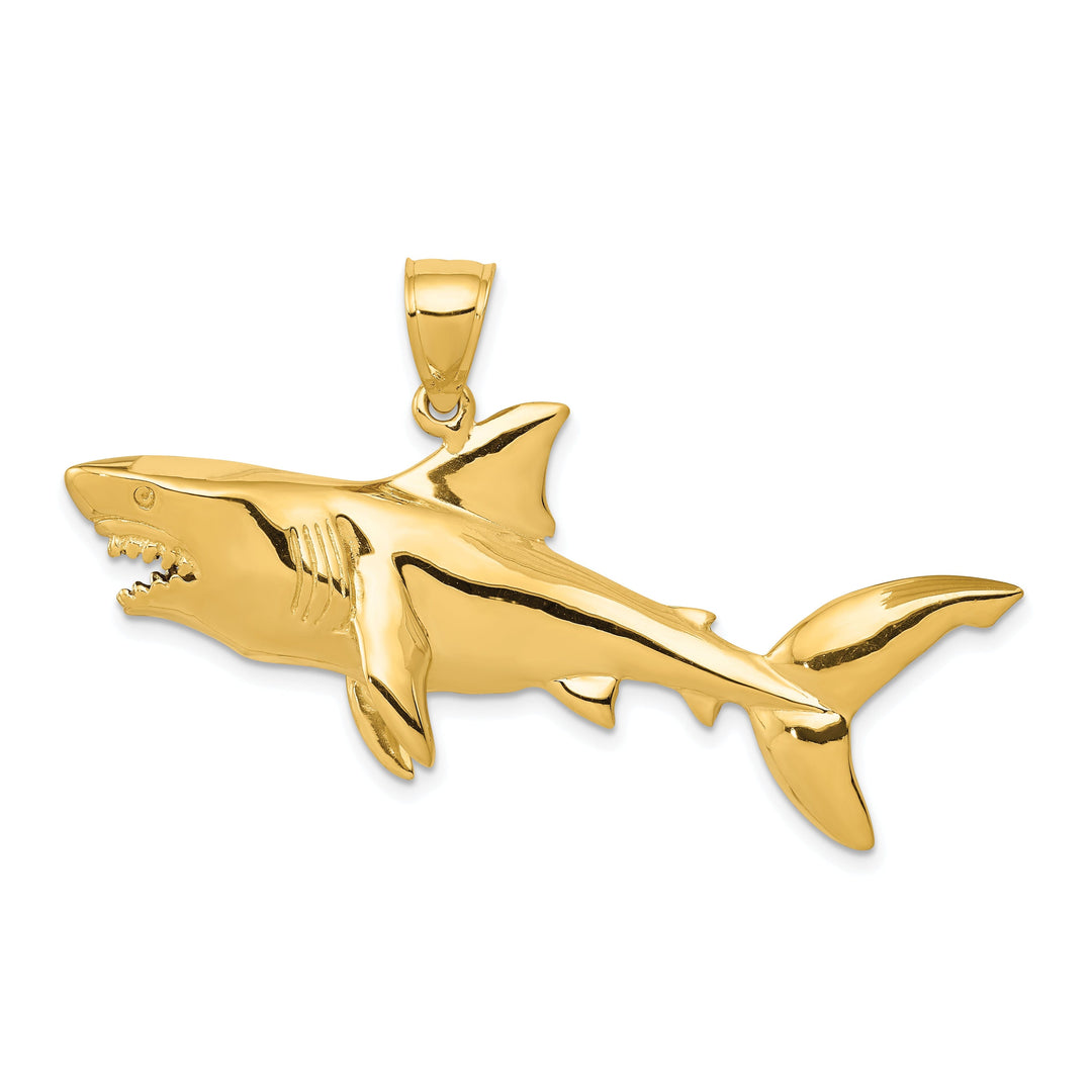 14K Yellow Gold Solid Polished Finish 3-Dimensional Shark Charm Pendant