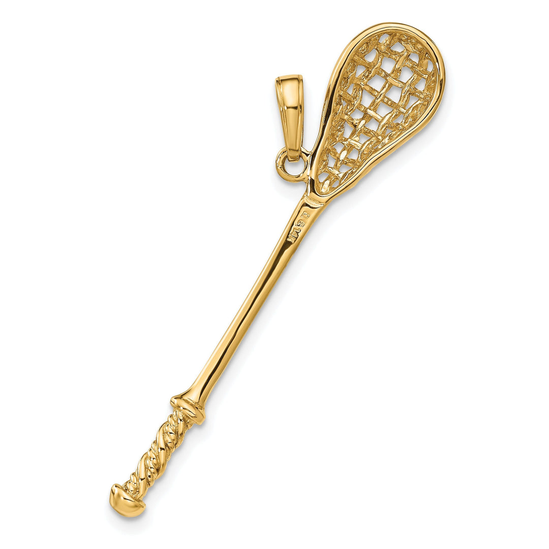 Solid 14k Yellow Gold 3D Lacrosse Stick Pendant