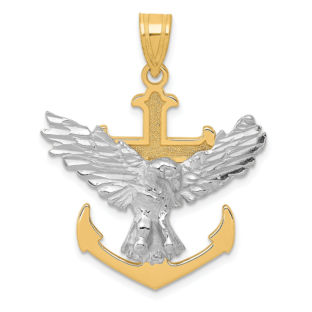 14k Two tone Gold Mariners Cross Eagle Pendant