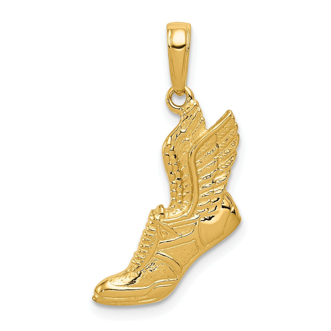 14K Yellow Gold Polished Wing Running Shoe Charm Pendant