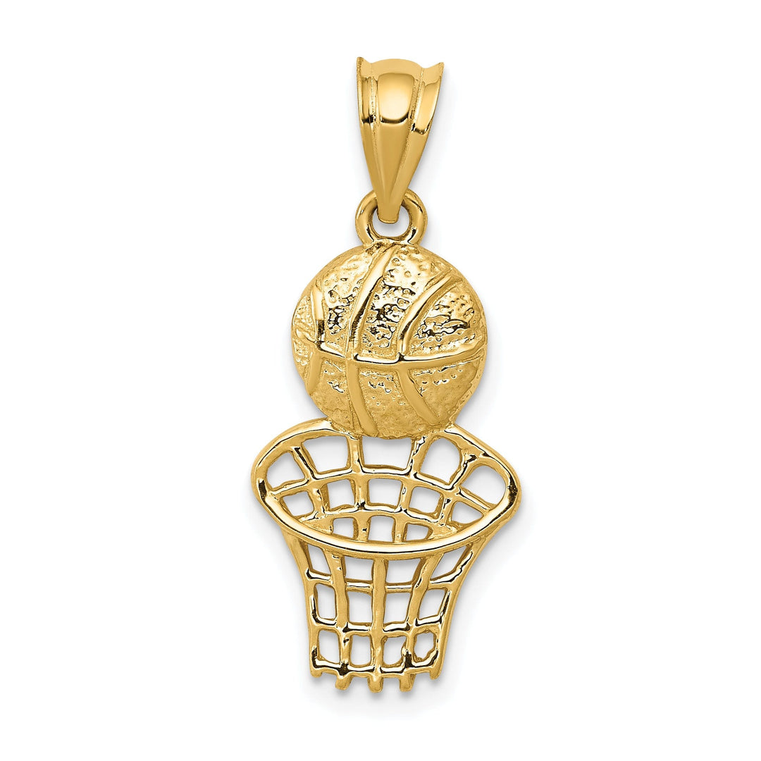 Solid 14k Yellow Gold Basketball and Net Pendant