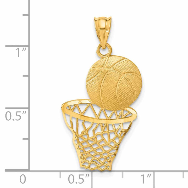 14 Yellow Gold Basketball and Net Charm Pendant