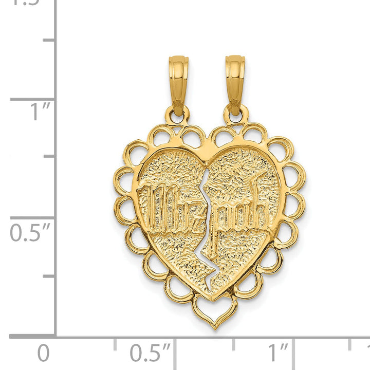 14k Yellow Gold 2 Piece Mizpah Charm Pendant. Engraving fee $22.00.