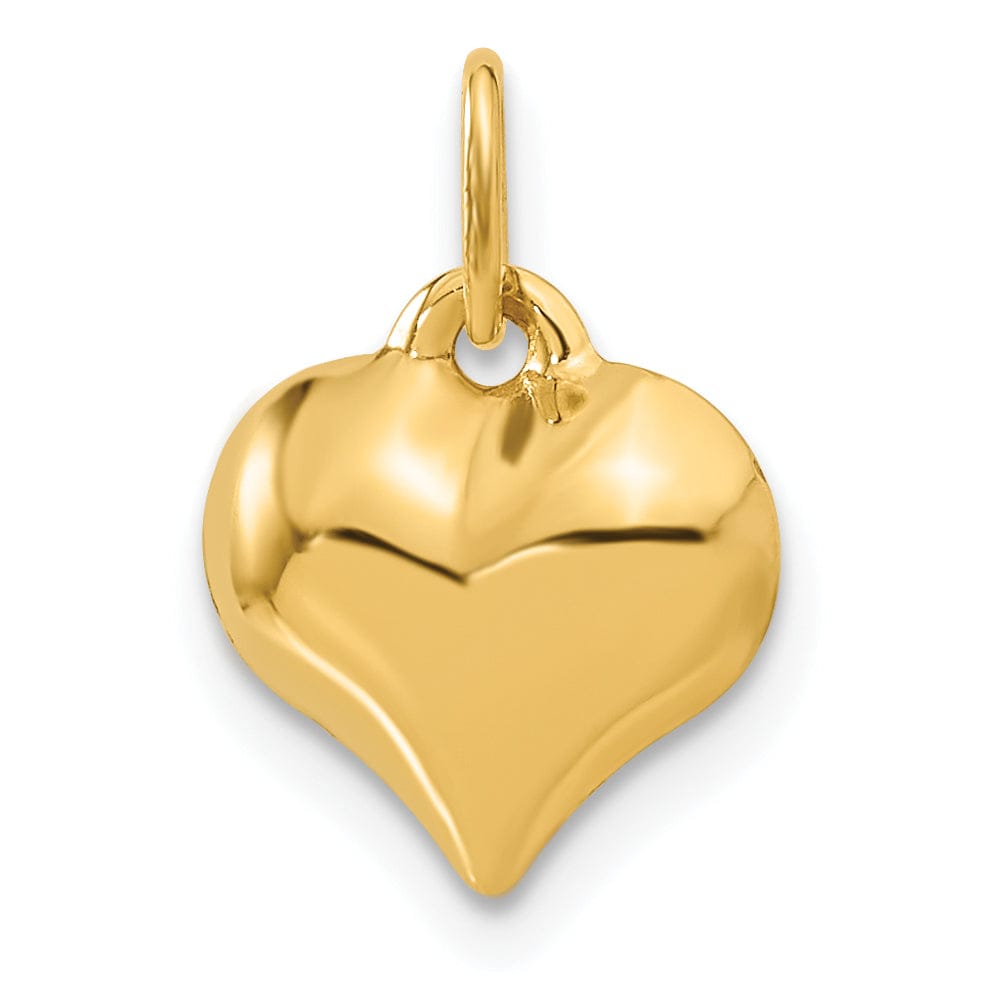 14K Yellow Gold Hollow Polished Finish 3 Dimensional Puffed Heart Design Charm Pendant
