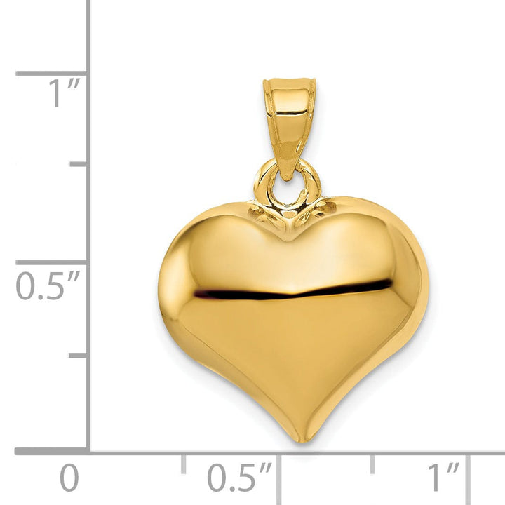 14K Yellow Gold Polished Finish 3 D Puffed Heart Design Pendant