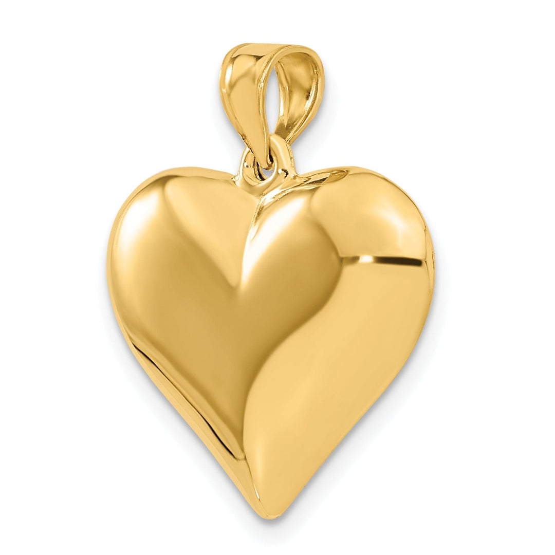 14K Yellow Gold Polished Finish Hollow 3-Dimensional Medium Size Puffed Heart Charm Pendant