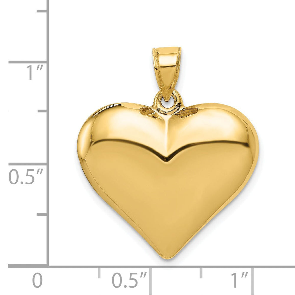 14K Yellow Gold Polished Finish Hollow 3-Dimensional Medium Size Puffed Heart Charm Pendant