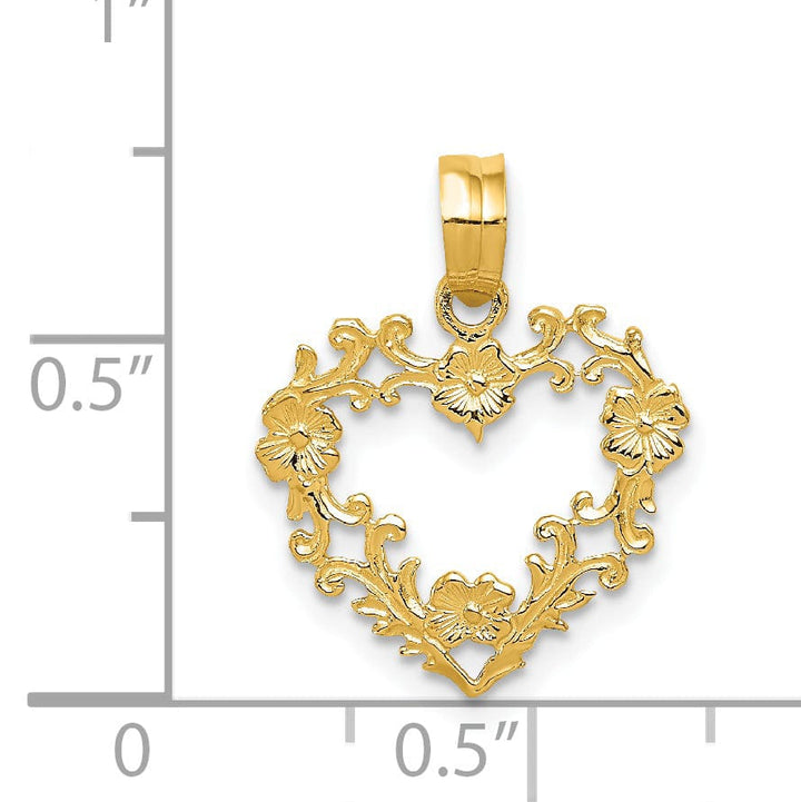14k Yellow Gold Floral Cut-Out Heart Pendant