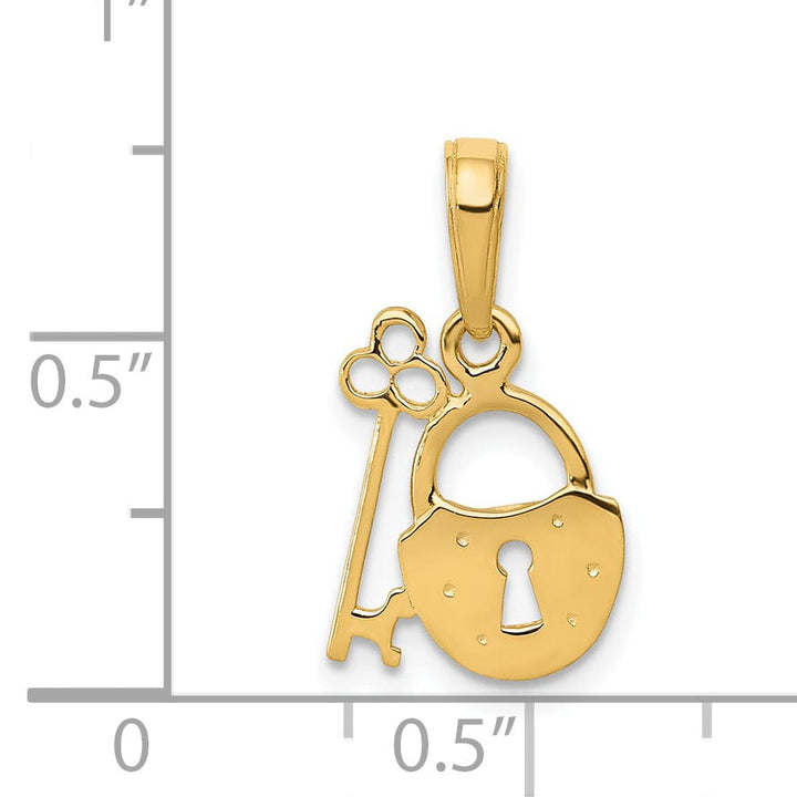 14K Yellow Gold Solid Fancy Key and Lock Set Design Charm Pendant