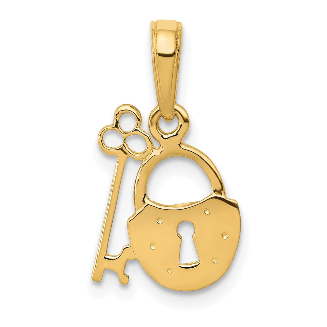 14K Yellow Gold Solid Fancy Key and Lock Set Design Charm Pendant