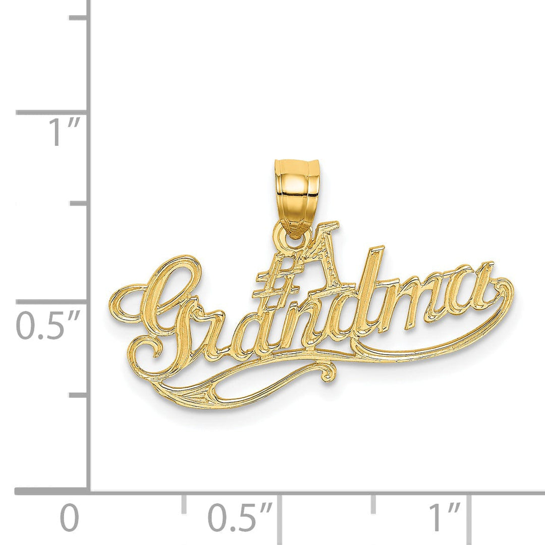 14k Yellow Gold Flat BackPolished Textured Finish #1 GRANDMA Script Design Charm Pendant
