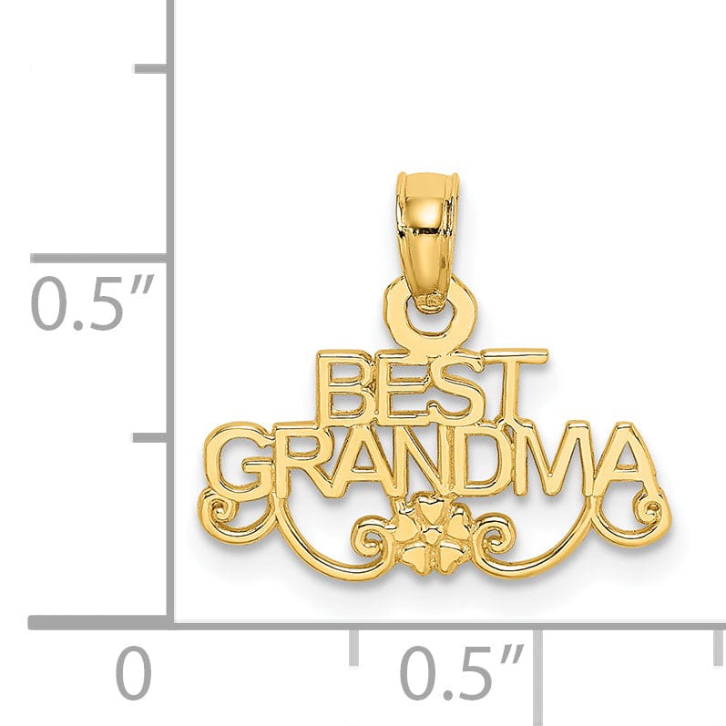 14K Yellow Gold Flat Back Polished Finish Script BEST GRANDMA Design Charm Pendant