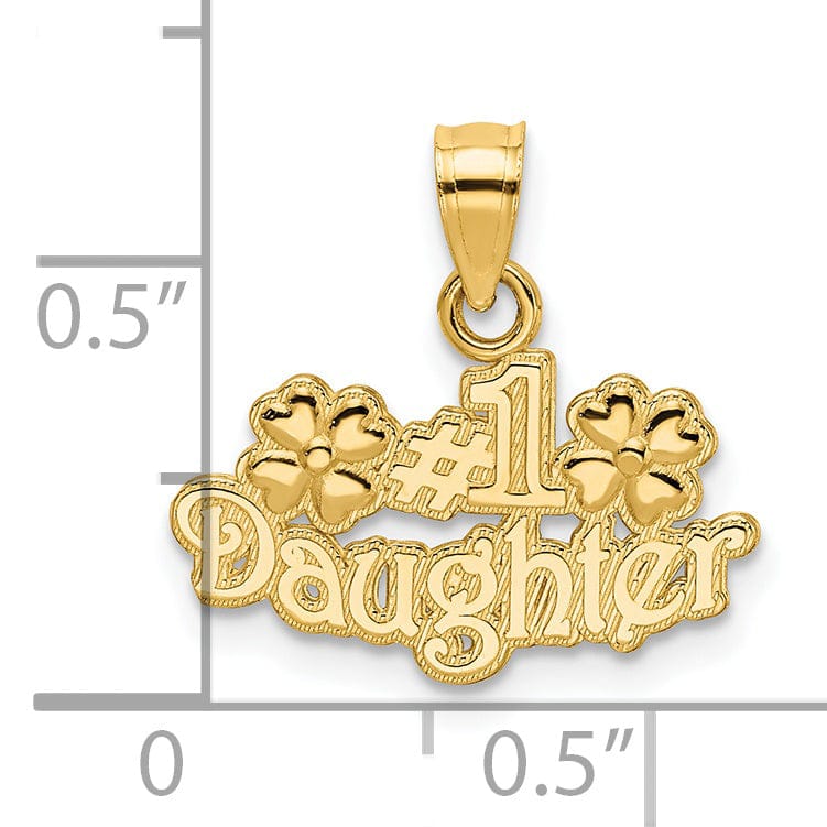 14k Yellow Gold Textured Polished Finish #1 DAUGHTER with Flowers Design Charm Pendant