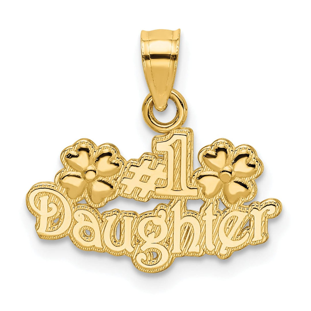 14k Yellow Gold Textured Polished Finish #1 DAUGHTER with Flowers Design Charm Pendant