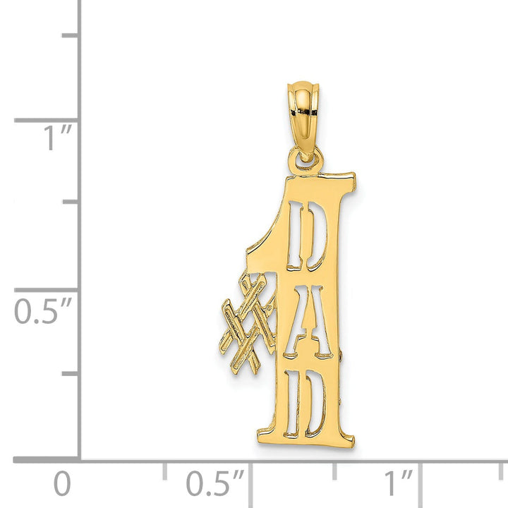 14k Yellow Gold Flat Back Polished Finish Script #1 DAD Cut Out Vertical Design Charm Pendant