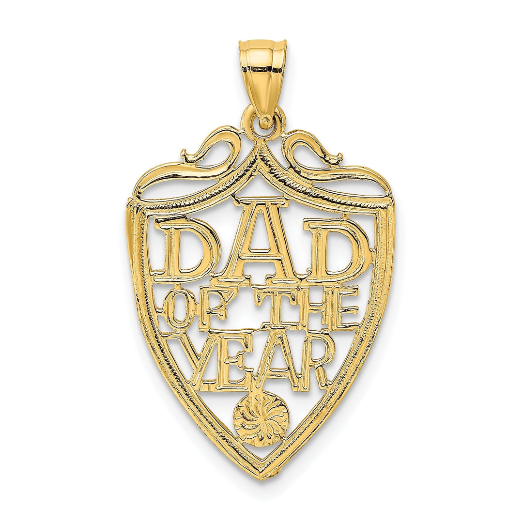 14k Yellow Gold Textured Polished Finish DAD OF THE YEAR PLAQUE Design Charm Pendant