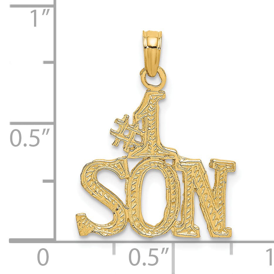 14k Yellow Gold Polished Textured Finish Script #1 SON Pendant