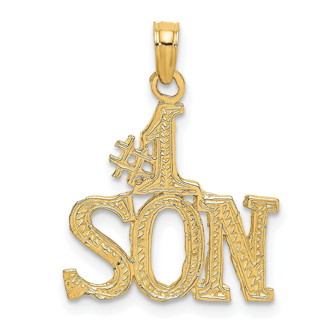 14k Yellow Gold Polished Textured Finish Script #1 SON Pendant