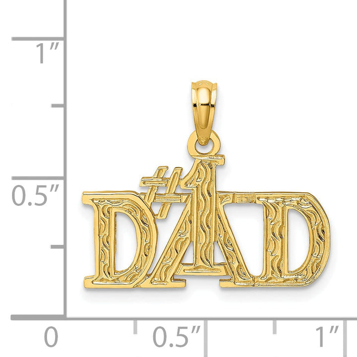 14K White Gold Polished Textured Finish Flat Back Script #1 DAD Charm Pendant