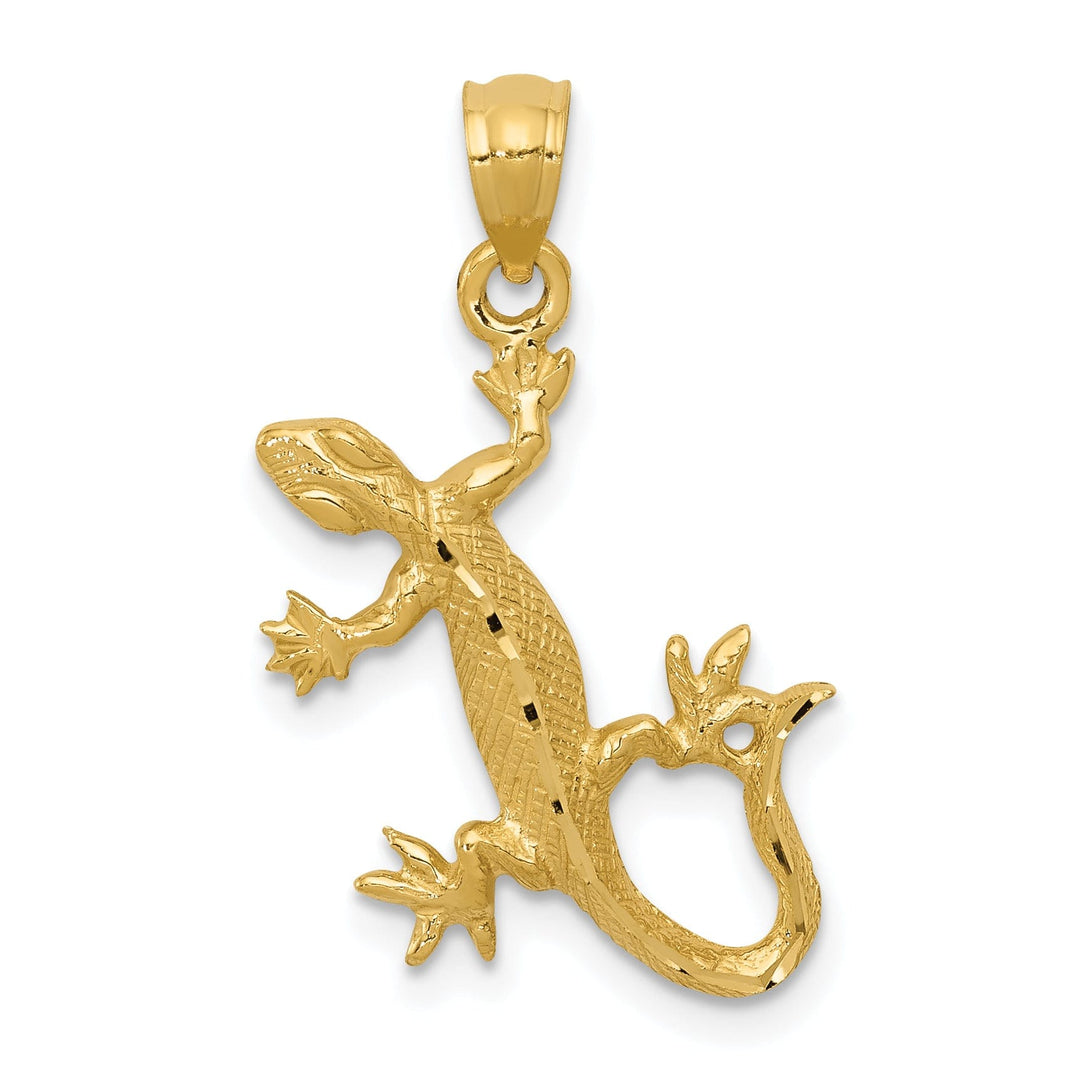14k Yellow Gold Solid Textured Diamond Cut Finish Lizard Charm Pendant