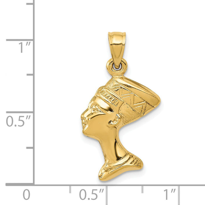14k Yellow Gold Polished Finish 3-Dimensional Queen Nefertiti Charm Pendant