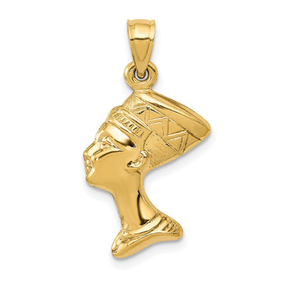 14k Yellow Gold Polished Finish 3-Dimensional Queen Nefertiti Charm Pendant