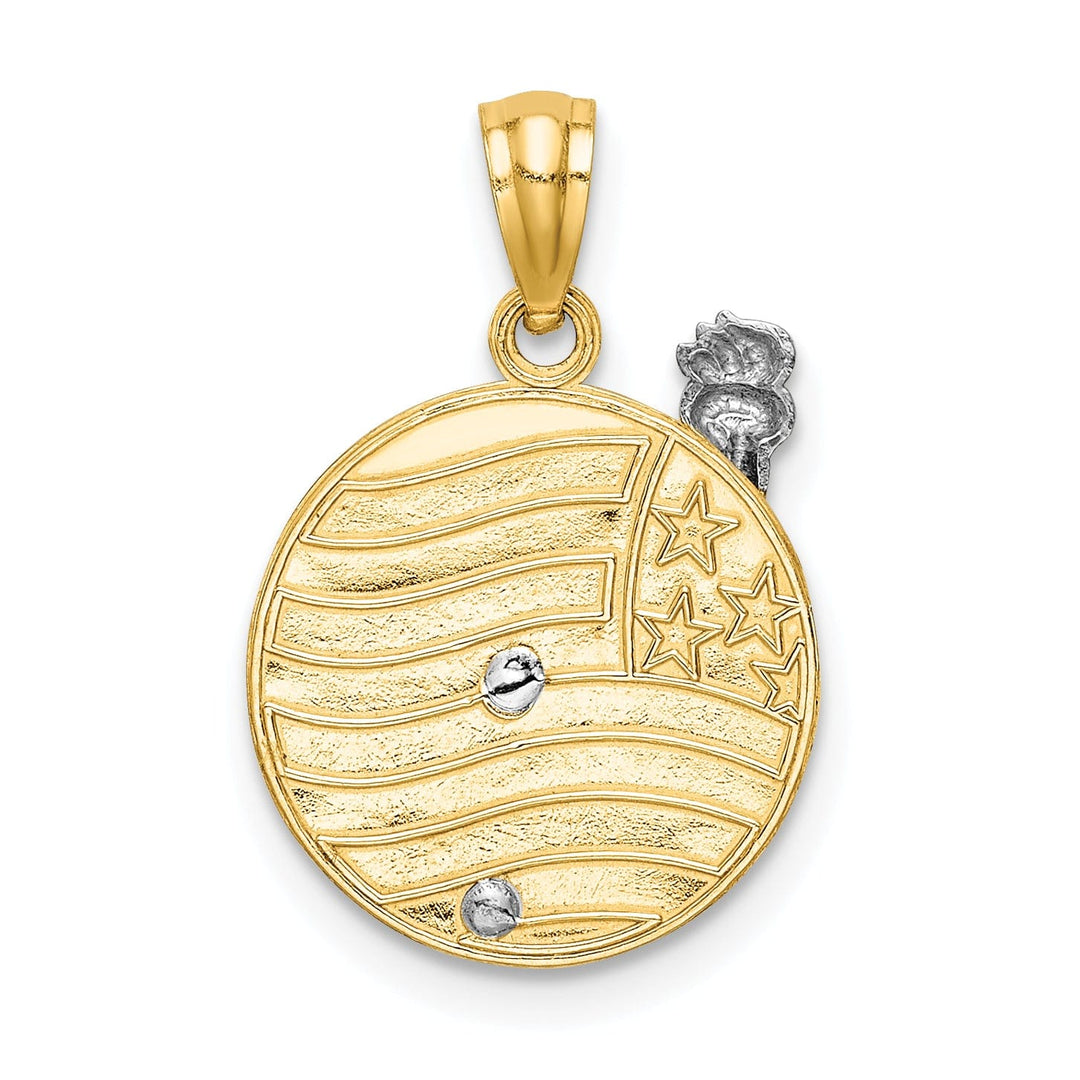 14k Two Tone Gold Solid Polished Textured Finish Lady Liberty on American Flag Disk Design Charm Pendant