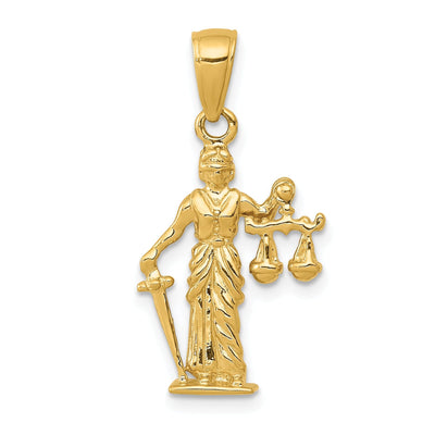 14k Yellow Gold Lady of Justice Scales Pendant