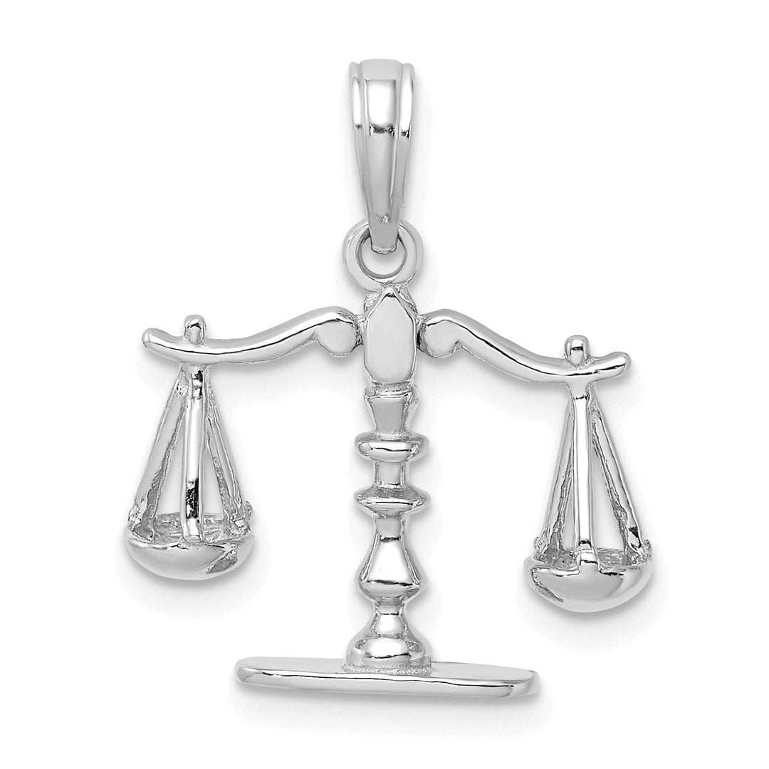 14k White Gold Solid Polished Finish 3-Dimensional Moveable Scales of Justice Charm Pendant