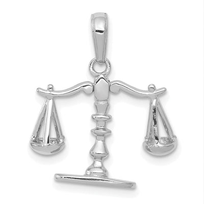 14k White Gold Solid Polished Finish 3-Dimensional Moveable Scales of Justice Charm Pendant