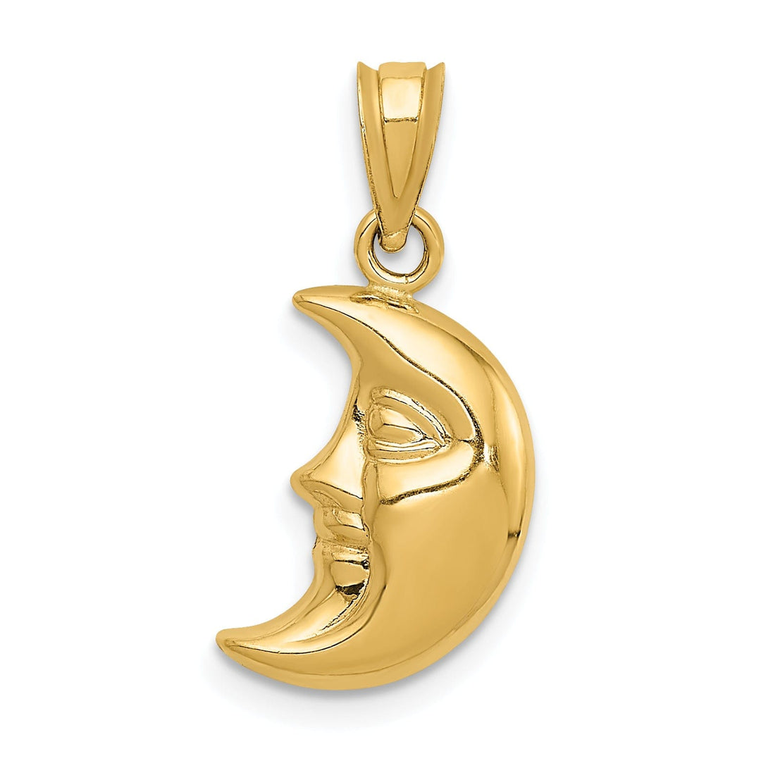 14k Yellow Gold Polished Finish 3-Dimensional Moon with Face Design Charm Pendant