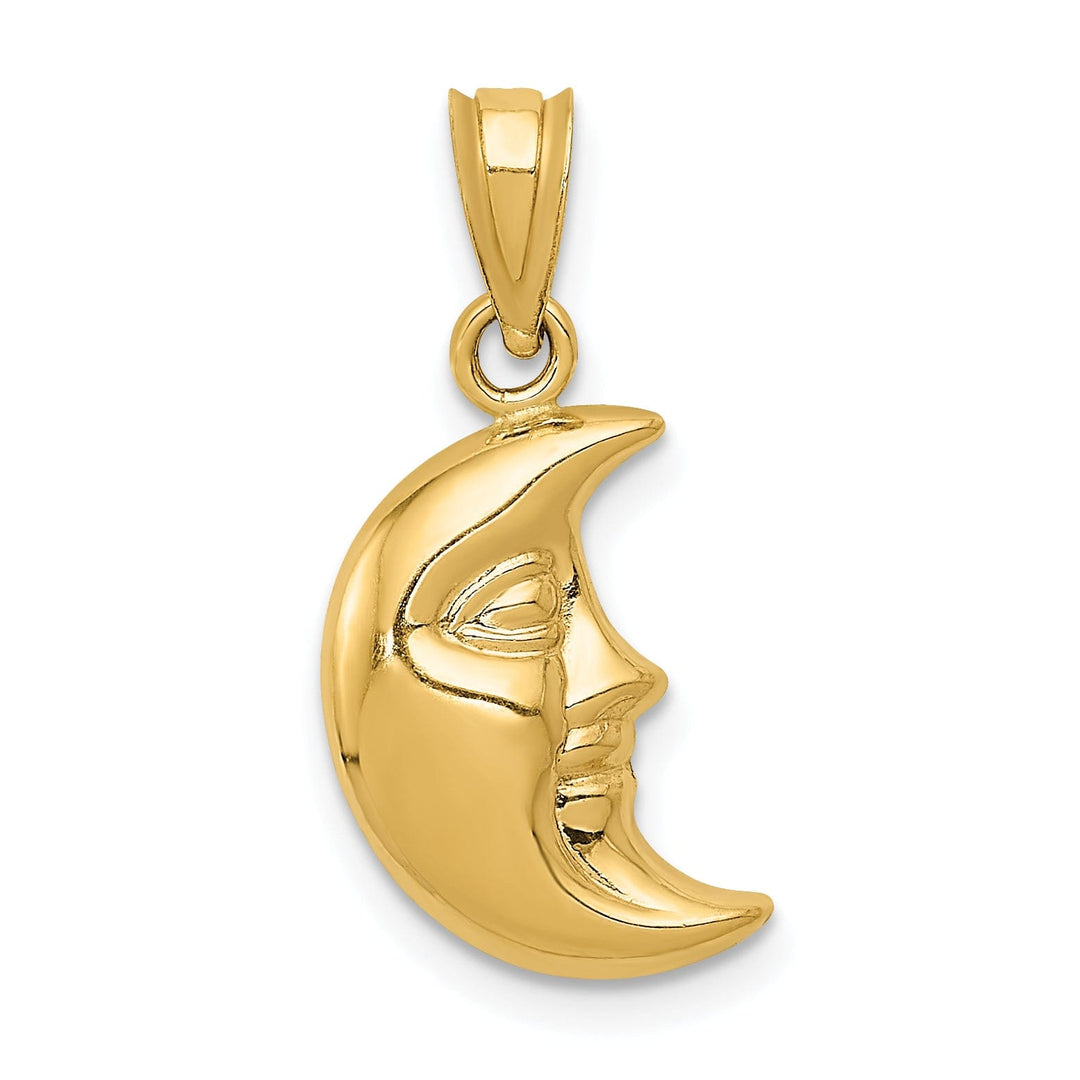 14k Yellow Gold Polished Finish 3-Dimensional Moon with Face Design Charm Pendant
