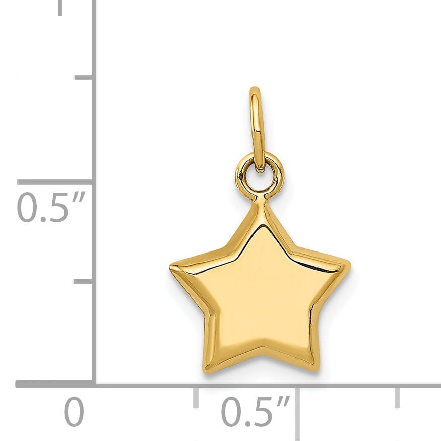 14k Yellow Gold Polished Finish 3-Dimensional Puffed Star Design Charm Pendant