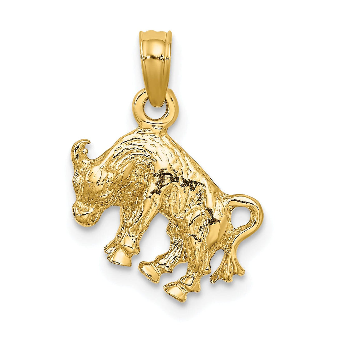 14k Yellow Gold Polished Texture Finish 3-D Taurus Zodiac Charm Pendant