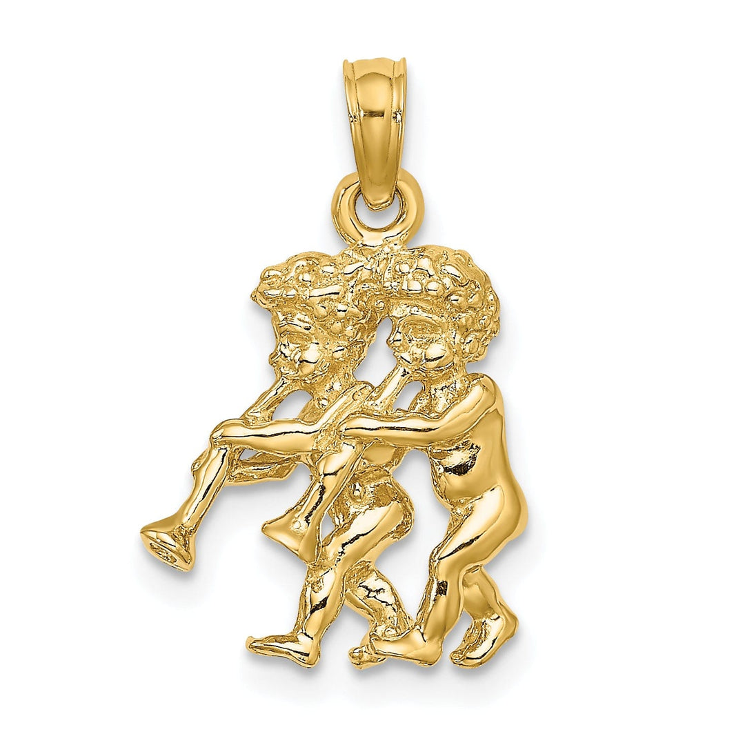 14k Yellow Gold Polished Texture Finish3-D Gemini Zodiac Charm Pendant