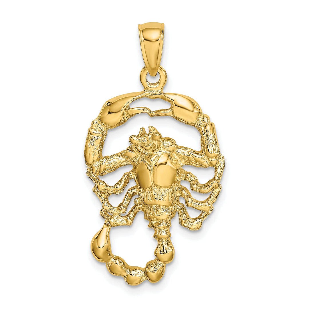14k Yellow Gold Polished Texture Finish Large Size3-D Scorpio Zodiac Charm Pendant