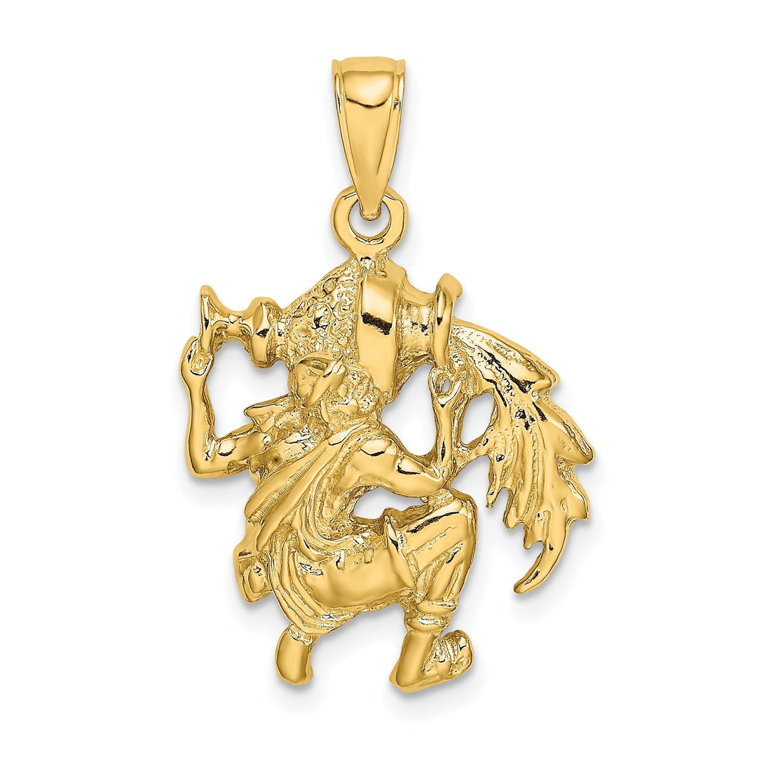 14k Yellow Gold Polished Texture Finish Large Size3-D Aquarius Zodiac Charm Pendant
