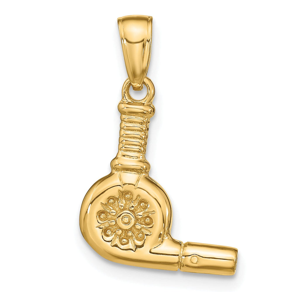 Solid 14k Yellow Gold 3D Blow Dryer Pendant